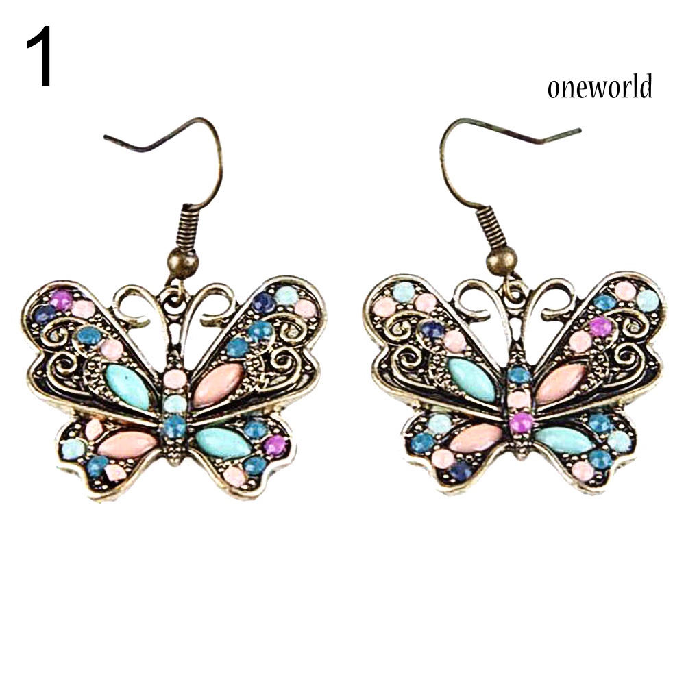 OW@ Bohemian Women Butterfly Dragonfly Rhinestone Charm Hook Earrings Jewelry Gift