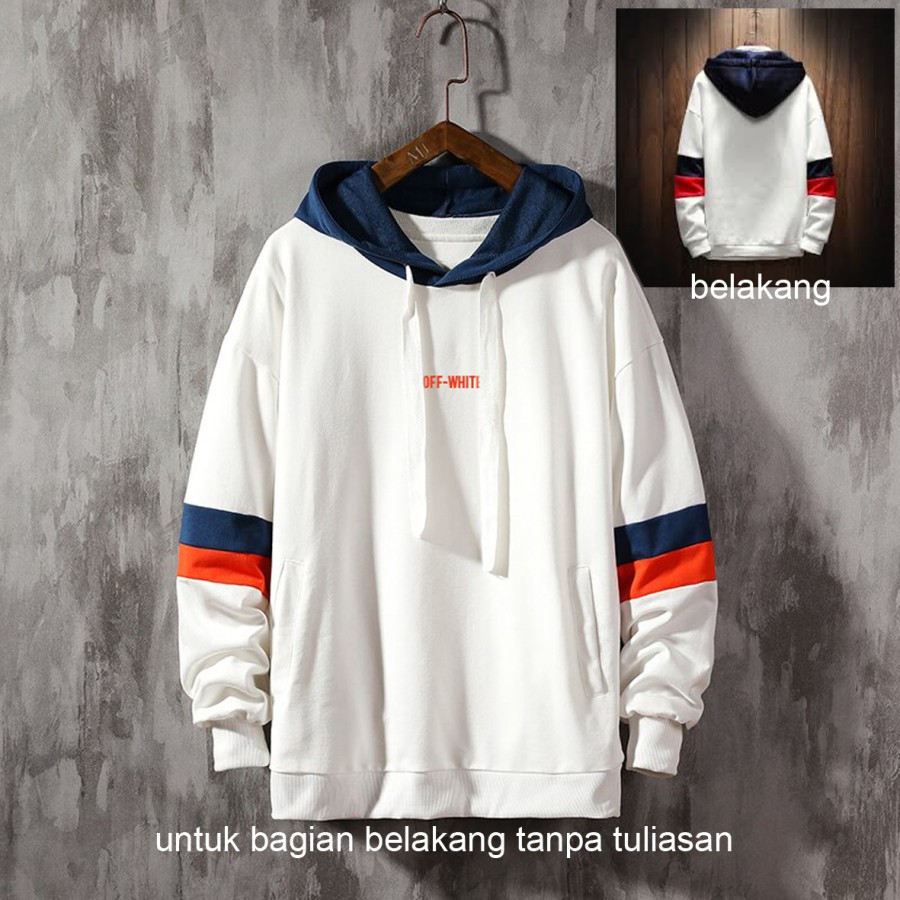 hoodie pull over off-white kombinasi warna putih navy orange pria wanita unisex termurah terlaris