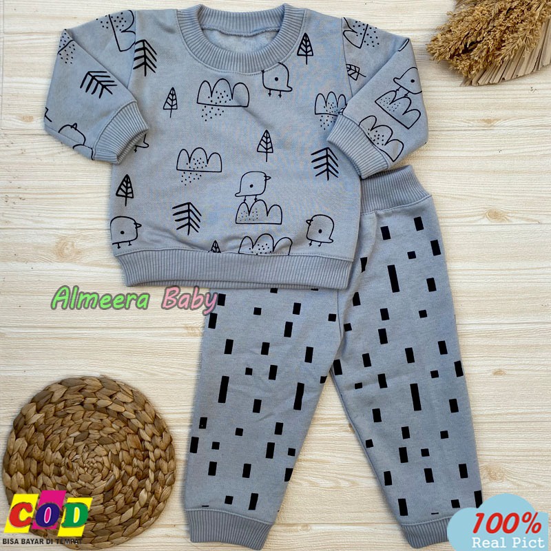 Setelan Baju Bayi Setelan Sweater Bayi Celana Jogger Bayi Motif Bird Usia 3-12 Bulan Almeera Baby and Kids