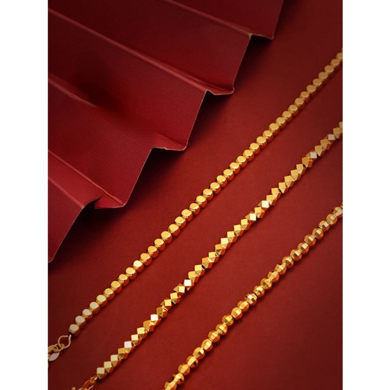 Goldkingdom Perhiasan Fashion Emas Asli Kadar 375 Bangkok Aksesoris Ready Stock Gelang Manik Laser Wanita Baru Diagonal Cut Dan Sugar Pecah