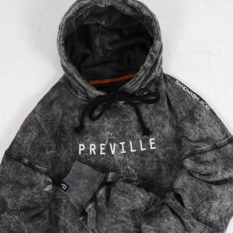 READY!!!SWEATER HOODIE ORIGINAL PREVILLE SANDWASH GREY BORDIR FULLTAG &amp; LEBEL