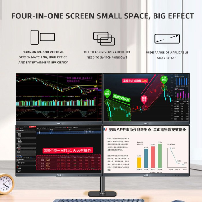 Triple W Quad Monitor Clamp Bracket Breket Mount Holder Desk LED LCD