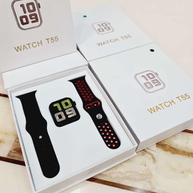 ✅GARANSI UANG KEMBALI✅Jam tangan SMARTWATCH T55 double strap bisa telfon dan ganti walpaper-T55 HITAM MERAH