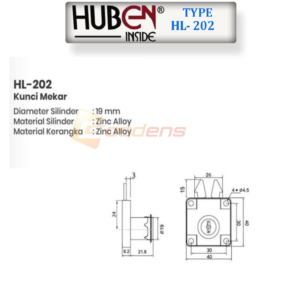 Huben HL 202 Kunci Mekar Kunci Lemari Pintu Sliding