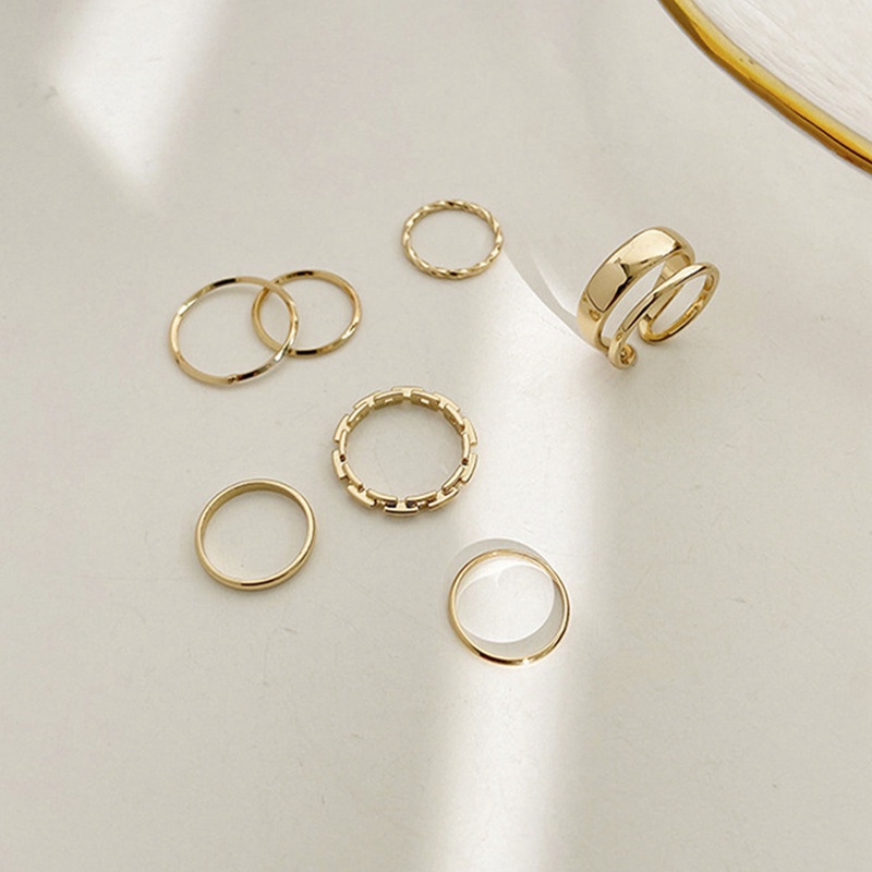 4 / 7pcs / Set Cincin Model Terbuka Bahan Metal Alloy Desain Bulat Hollow Untuk Wanita