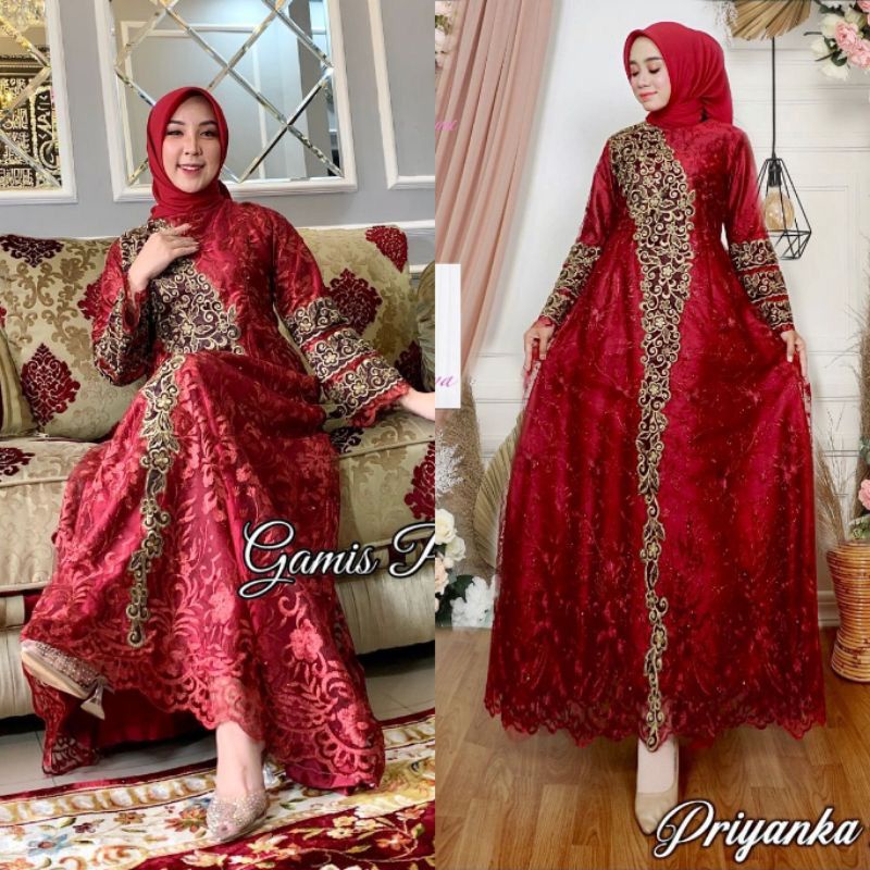 Kadai.baju / Gamis priyanka / Gamis tulle bordir / Gamis pesta / Gamis brukat jumbo