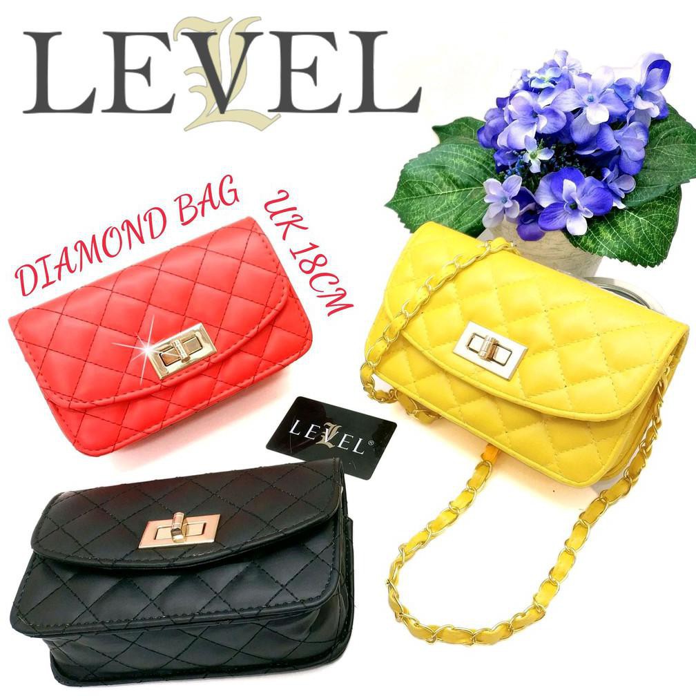 Tas Selempang LEVEL DIAMOND Sling Bag Wanita Style Motif Quilted Jait-jait Gold Termurah Berkualitas