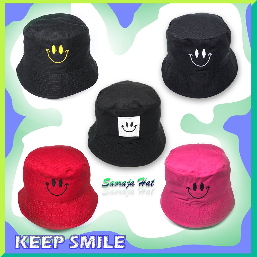 Topi Bucket Bordir Smile Bolak Balik Dewasa