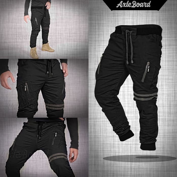 ELANA PRIA CELANA JOGER URBAN LINE BIKER JOGGER PANTS HITAM