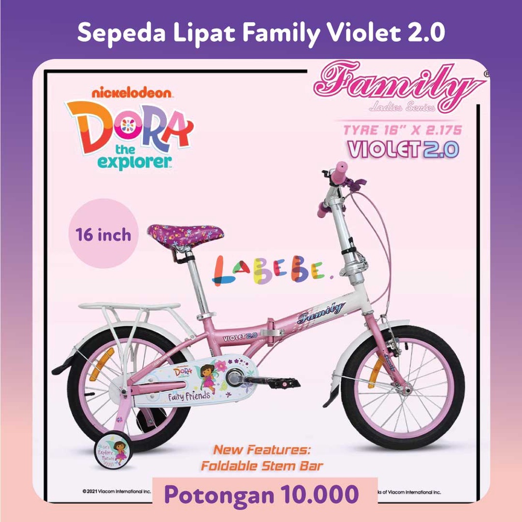Sepeda Lipat Folding Bike 16" inch FAMILY Violet 2.0 Dora The Explorer
