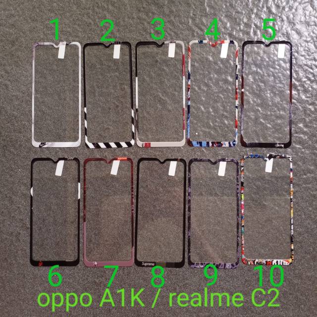 Tempered glass Realme C2 . Oppo A1K ( 2 motif ) motif gambar karakter anti gores kaca screen guard