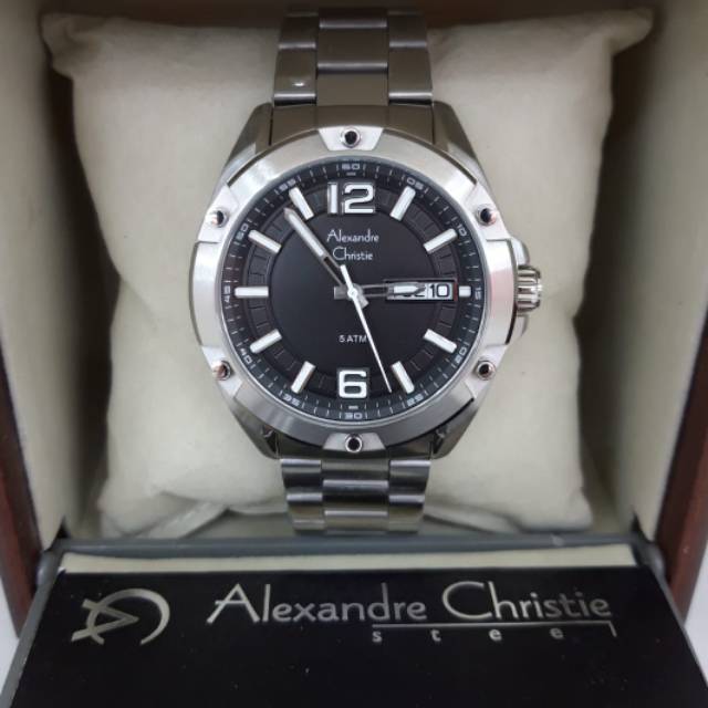 Jam Alexandre Christie AC 6518 ME full silver black. Jam tangan pria