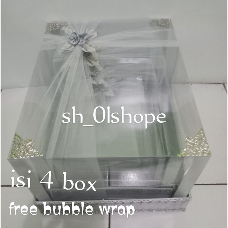 

Kotak seserahan/pernikahan full mika tile silang sudut " free bubble wrap