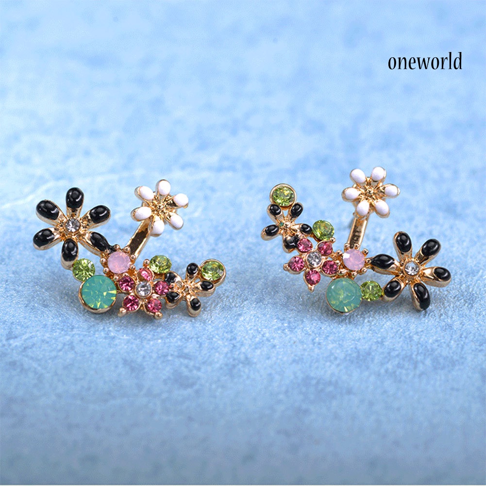 OW@ Multicolor Elegant Women Rhinestone Inlaid Flower Earrings Party Banquet Jewelry