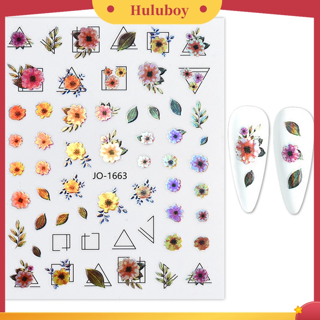 Huluboy Huluboy♡ Stiker Kuku Motif Bunga Sparkling Tahan Air Dengan Perekat Untuk Nail Art
