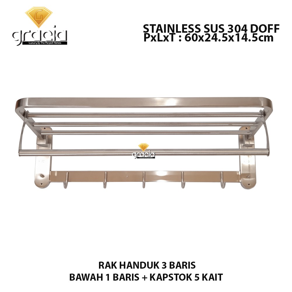 gantungan baju Rak Handuk / Gantungan Baju Handuk Stainless SUS 304 Anti Karat 5 Baris + Gantungan Baju 5Kait