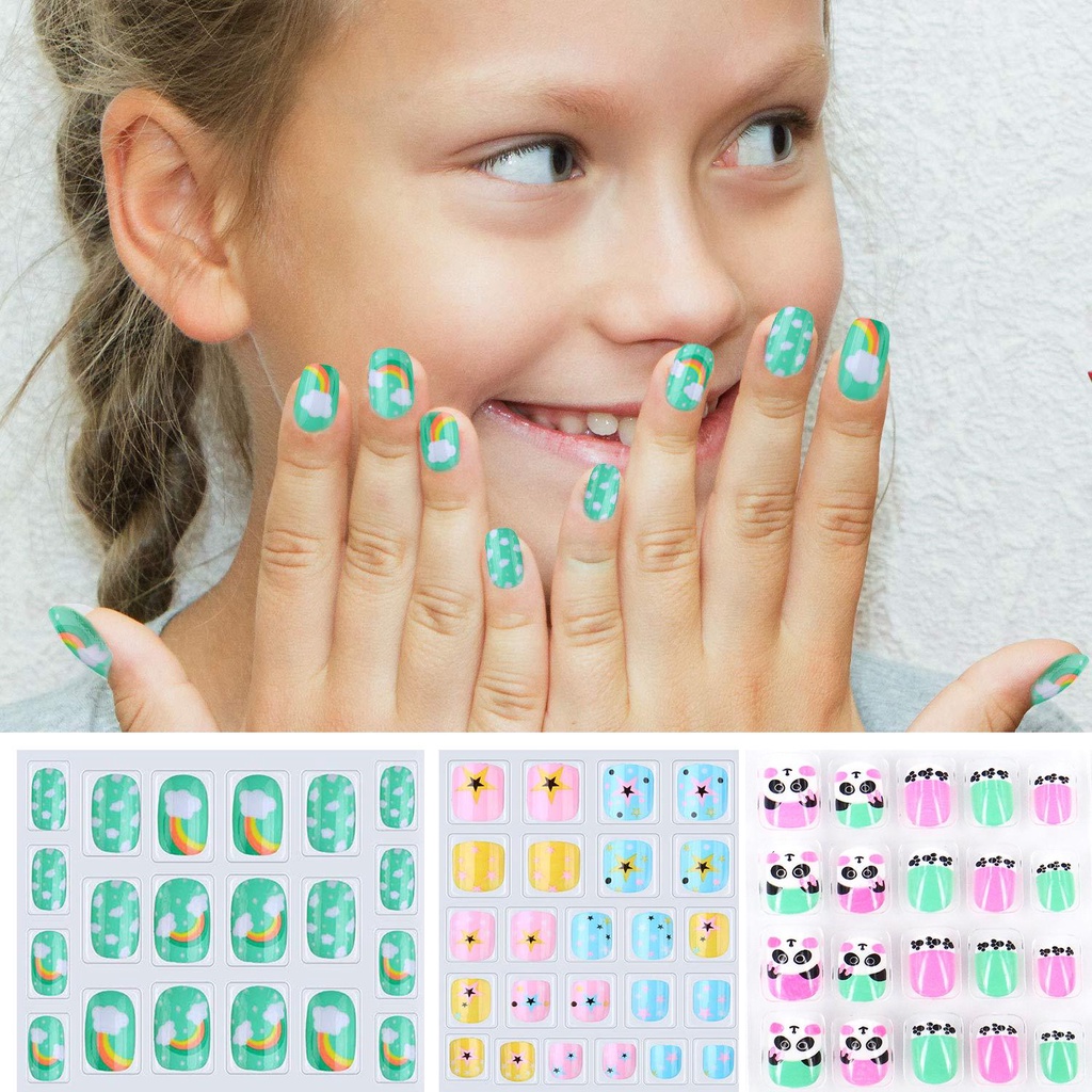 Mxbeauty Tips Kuku Palsu Anak 8desain Lovely Manicure Kartun Pendek DIY Nail Art