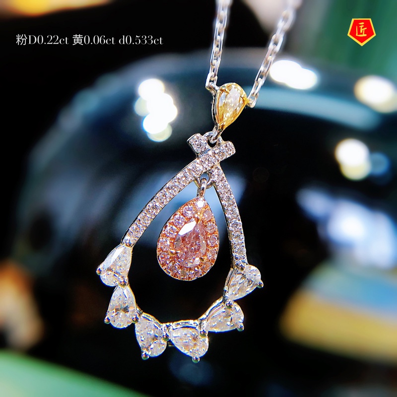 [Ready Stock]Pink Diamond Water Drop Pear-Shaped Pendant Female Fashion Elegant