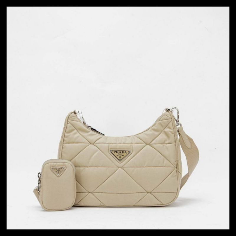 Jual Tas Wanita Prada Re-edition Nylon Padded Hobo Pochette Bag Color Desert Beige. Branded Original