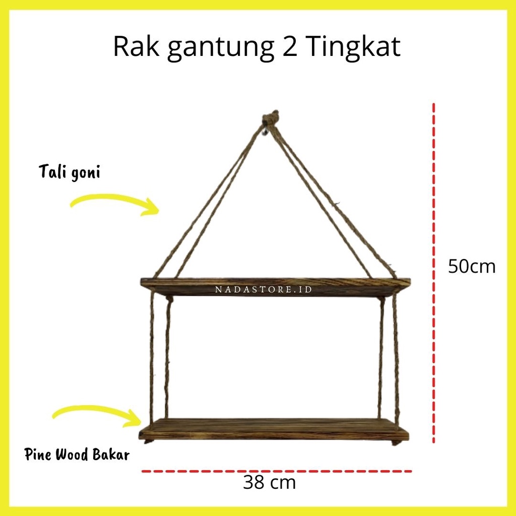 Nadastore - RAK DINDING MINIMALIS VINTAGE 2 TINGKAT TALI GONI RUSTIC