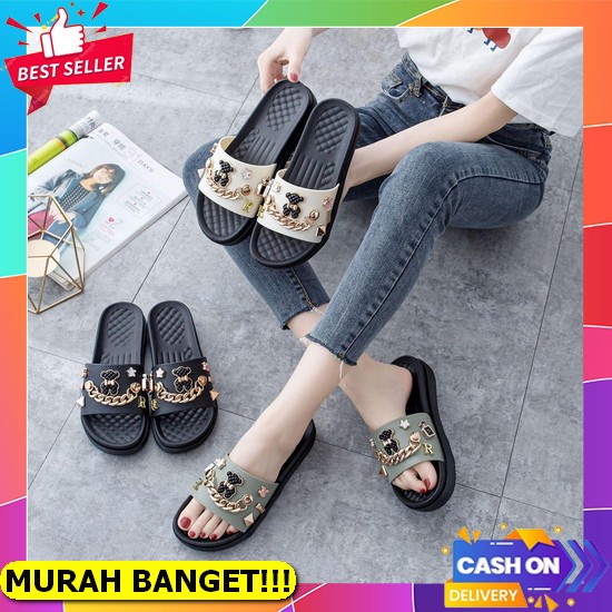 Sandal Wedges Terbaru Jumbo Branded Elegant Tebal Kulit C2M7 Fashion Ori Murah Polos Import Santai P
