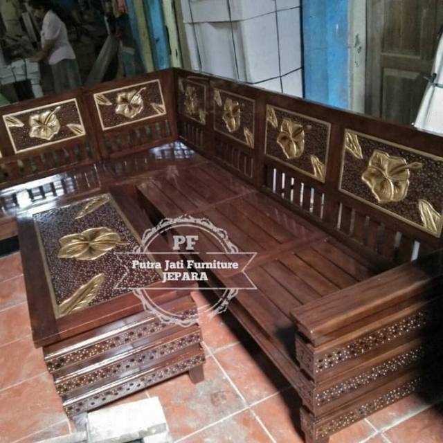 Kursi Sudut Dari Kayu Jati, Kursi Ruang  Tamu Model Simple Free Ongkir