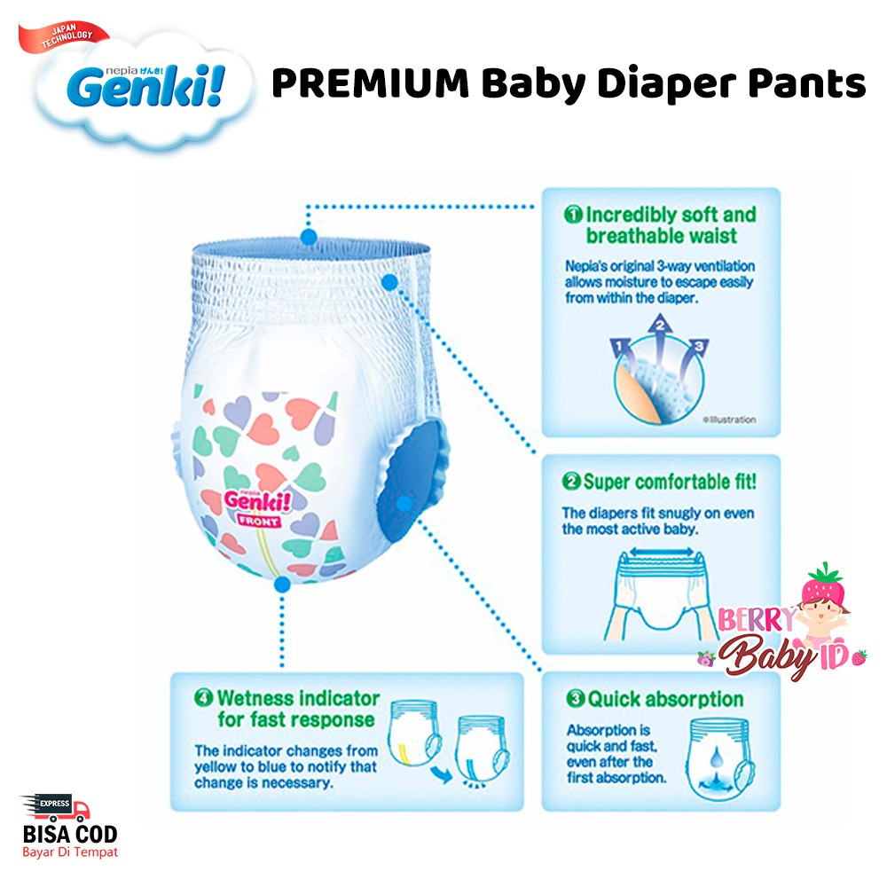 Nepia GENKI Premium Diaper Pants Popok Celana Bayi Diaper XL26 / XL 26 Berry Mart
