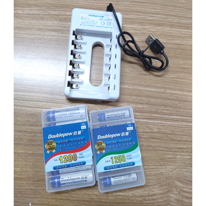 DOUBLEPOW Charger Baterai 6 slot for AA AAA Ni-MH Ni-CD with 6PCS AA Rechargeable 1200mAh + 6 PCS AAA Rechargeable 1250mAh - DP-U06 - White