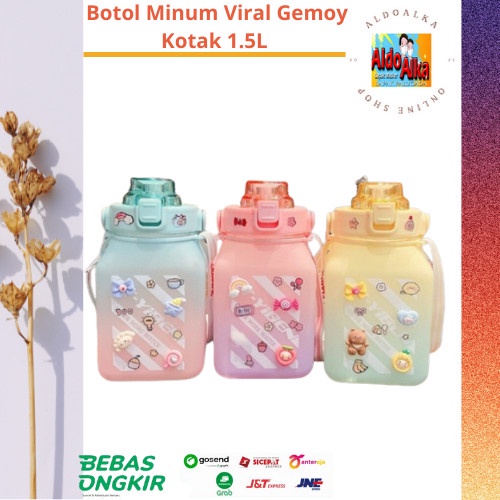 Botol Minum Gemoy Kotak Gradasi Viral 1.5 Liter Free Stiker