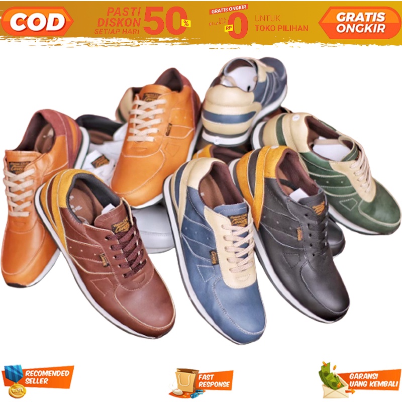 Sepatu Sneakers Kets Casual Unisex Sporty Bahan Asli Kulit Sapi Premium 100% Original - Spatu Sneake