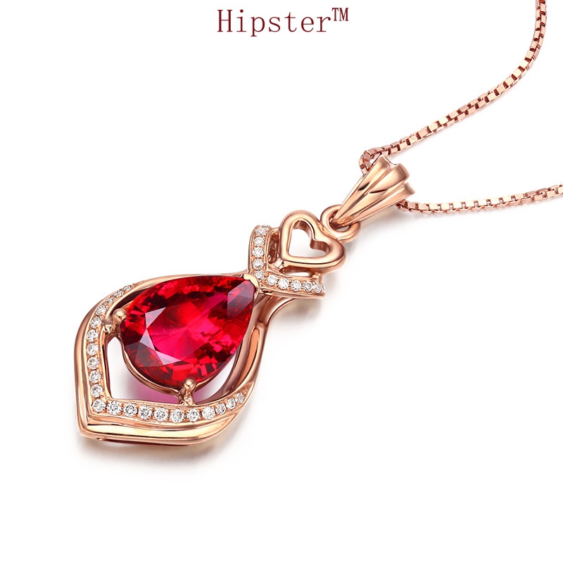 New Hot Sale Fashionable Rose Gold Ruby Pendant Micro Inlaid with Diamond Clavicle Chain