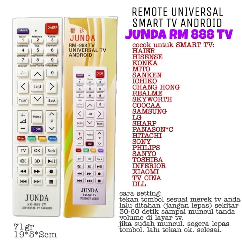 Junda remote tv universal smart tv android junda rm-888