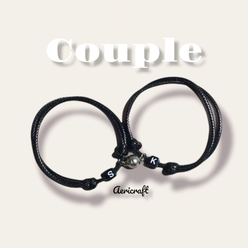 [2pcs ] Gelang Couple Magnet Gelang Inisial Huruf Kotak Hitam Gelang Tali Korea-1