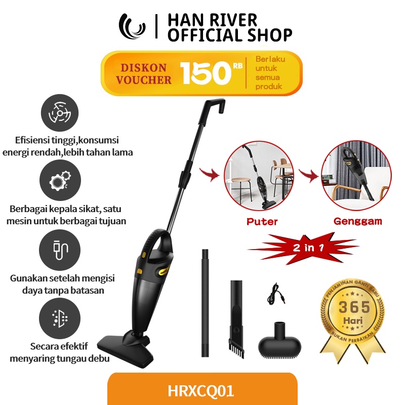 HAN RIVER Vacum Cleaner  3 in 1 Penghapusan tungau Pengisian tanpa kabel Penyedot Debu HRXCQ01 - hitam