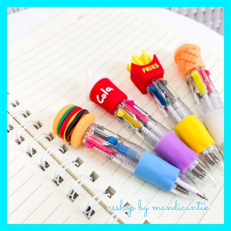 

Ready cod pulpen karakter makanan 4 warna burgerkola lucu junkfood