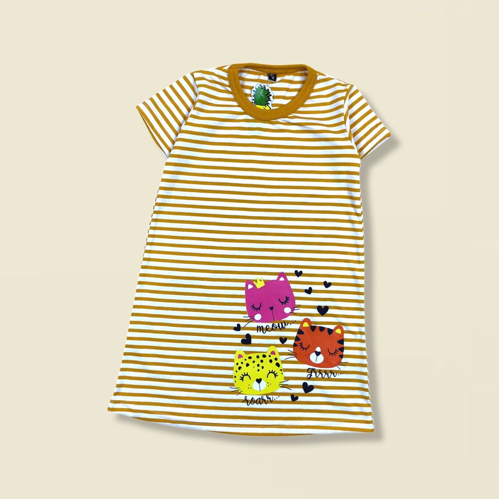 Dress Anak Midi Stripes Sablon Pineapple Original Kaos Anak Perempuan Super Premium