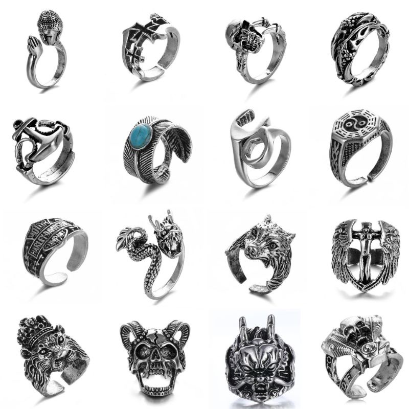 cincin tengkorak tanduk ringskull pria aksesoris pria keren
