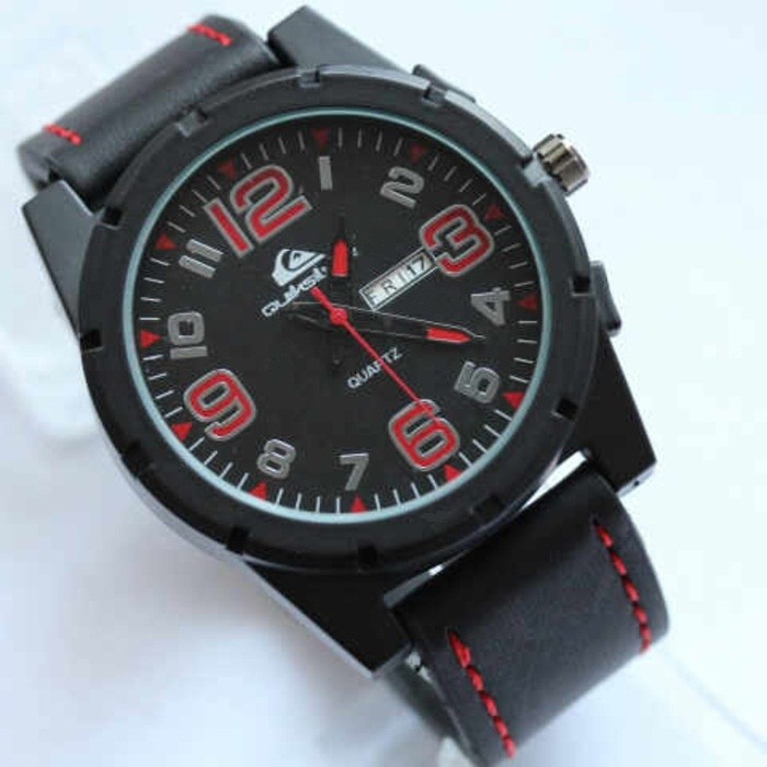 Promo Jam Tangan Pria Quiksilver Kulit Hitam Merah Tanggal   Hari Aktif Berkualitas