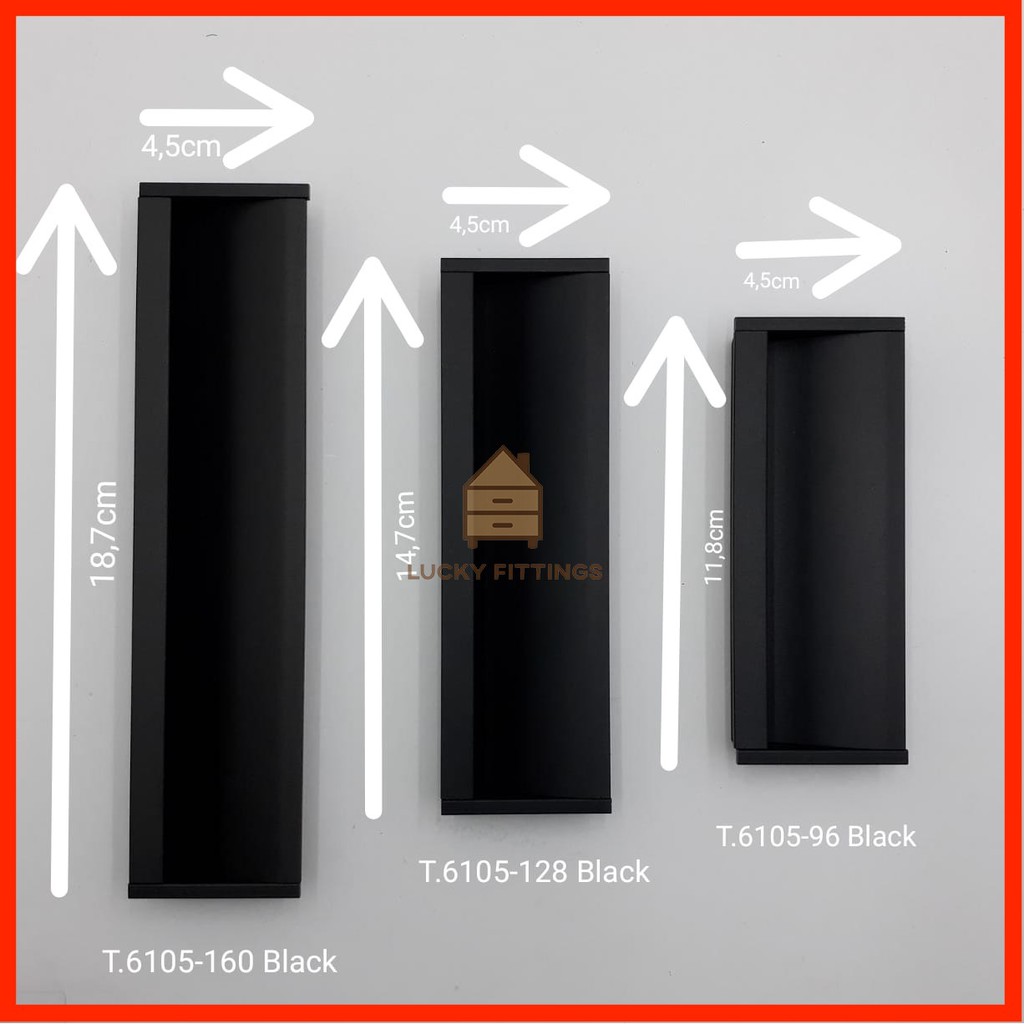 Tarikan Tanam 6105-160 Black / Handle Hitam Geser Tarikan Pintu Sliding