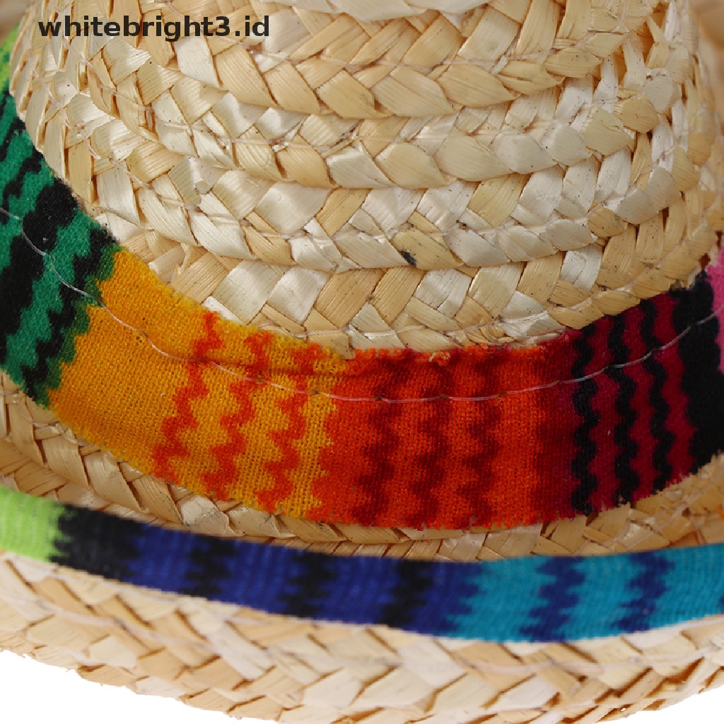 (whitebright3.id) Topi Sombrero Mini Bahan Jerami Untuk Anjing / Kucing