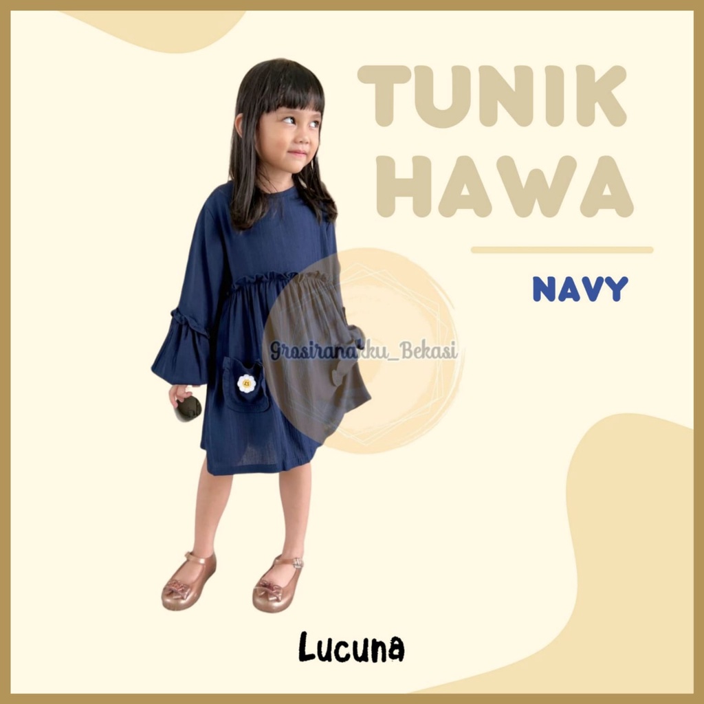 Tunik Anak Hawa Rayon Crincle Lucuna Warna Navy 2-10tahun