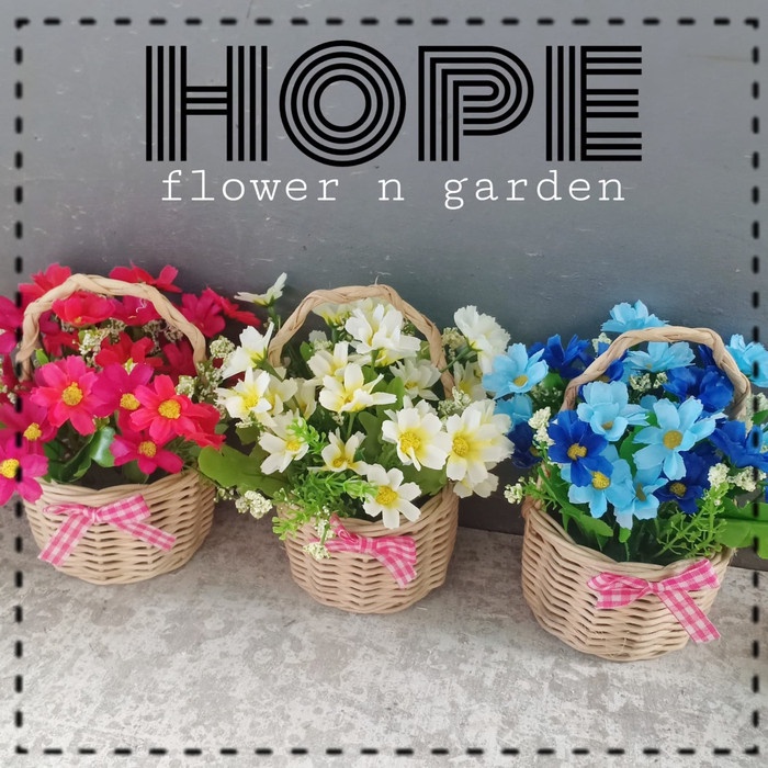 RUMAH TANGGA DEKORASI BUNGA PLASTIK DAISY POT ROTAN BUNGA PALSU