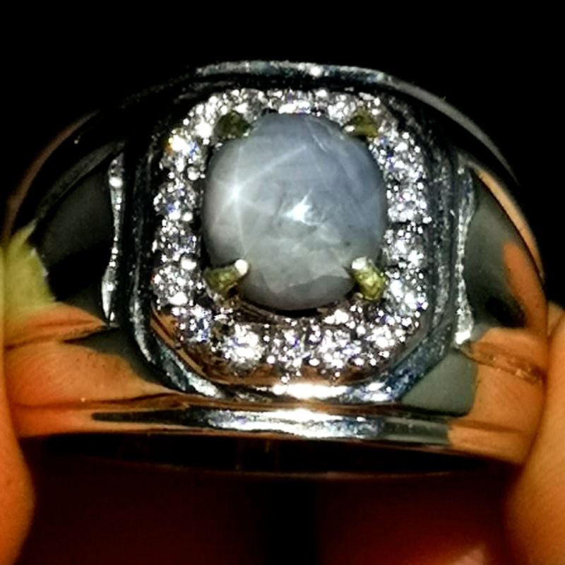 BATU CINCIN WHITE SAPHIRE STAR NATURAL ASLI