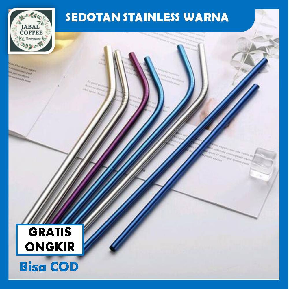 Sedotan Stainless Warna Pelangi Unik Besi / Sedotan Stainless Steel Straw Rainbow Model Bengkok J108