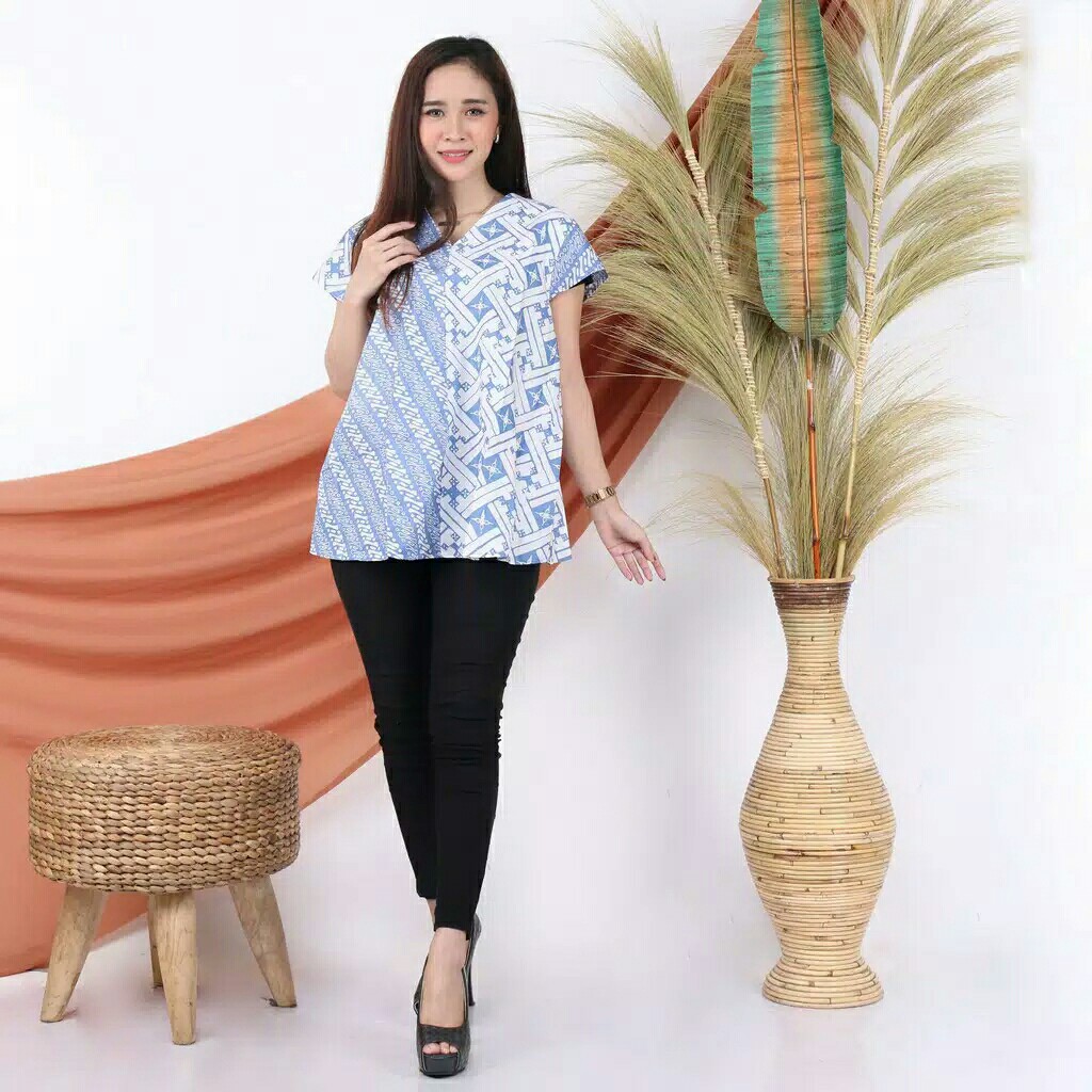 Atasan Batik Pekalongan- Baju Batik Modern- Atasan Batik Wanita- Batik Soft Indigo