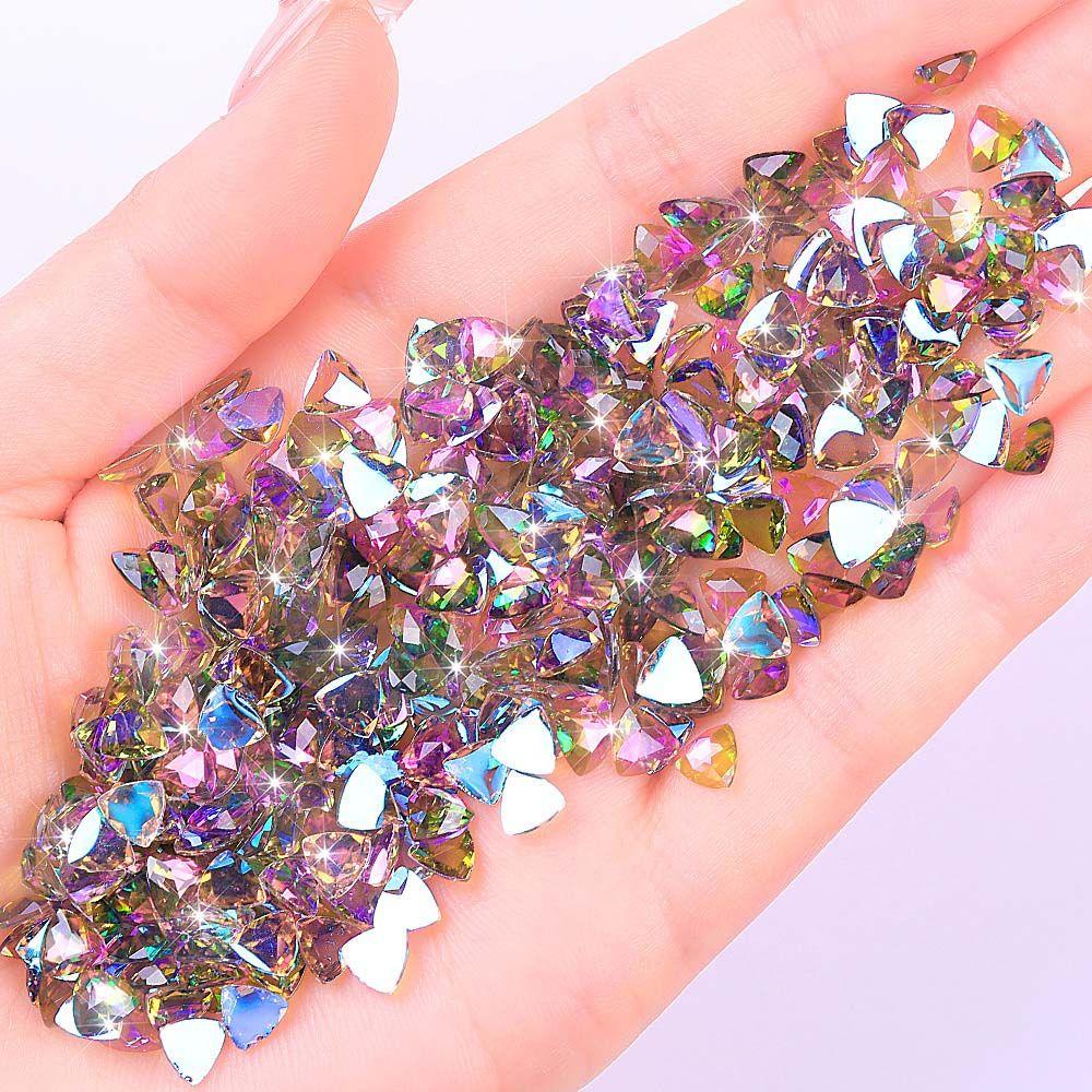 Mxbeauty Aurora Nail Art Rhinestones Wanita Jepang Cinta Hati Berbentuk Tidak Teratur Segitiga Hiasan Kuku 3D Perhiasan Kuku