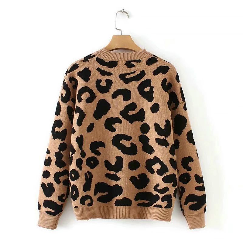 CS049 Sweater Rajut Wanita Vintage Motif Leopard Premium Cheetah