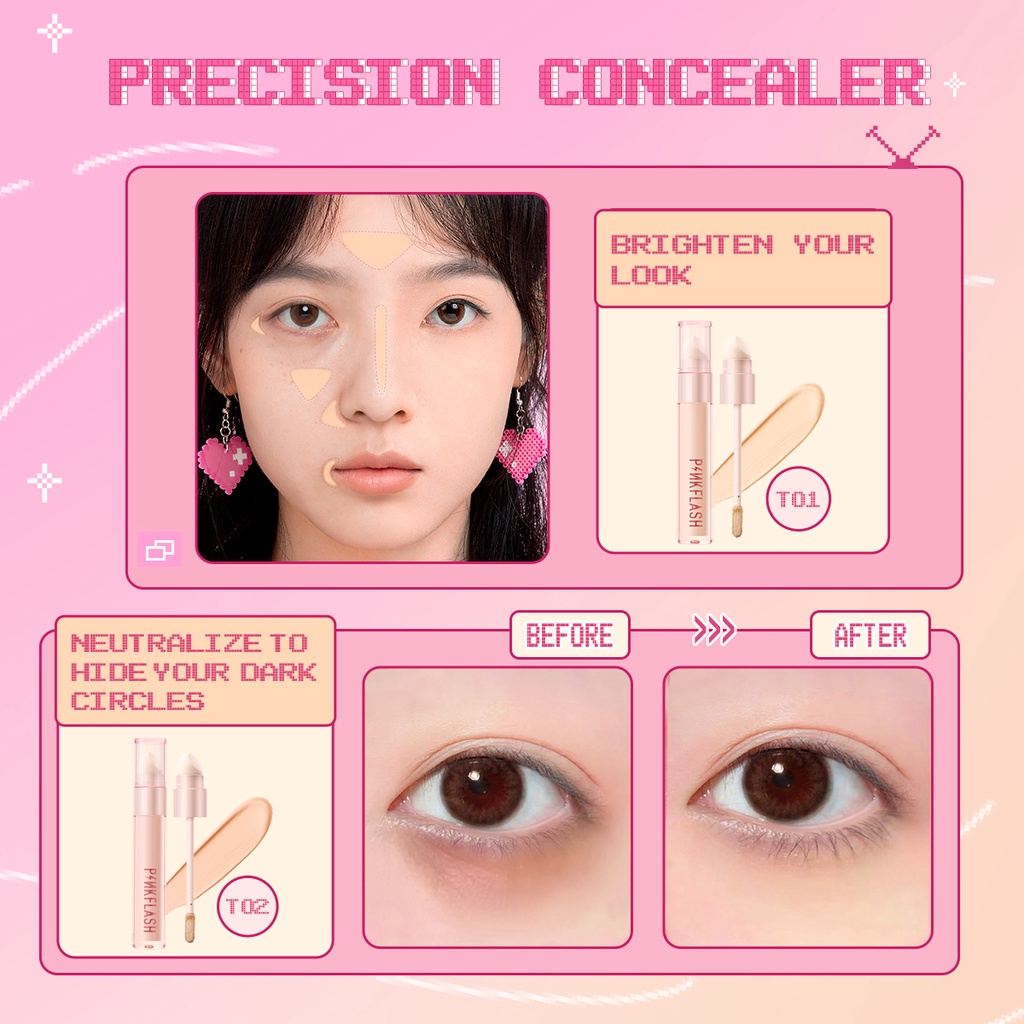 PINKFLASH BeautyFilter 2 IN 1 Liquid Concealer HD Flawless Burden-free With Sponge Brush Tool Long-Wear Non-cakey Color Corrector