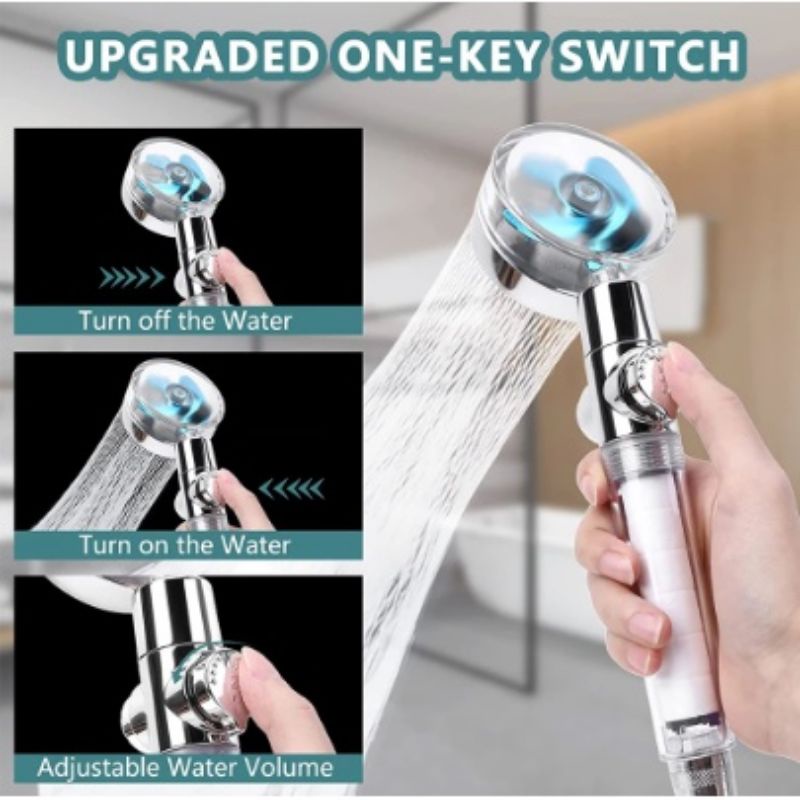 Mysunstore KEPALA SHOWER MANDI KIPAS 360 DERAJAT ON OFF TURBO FAN SHOWER FILTER / KEPALA KRAN MANDI BALING SARINGAN / HAND SHOWER TURBO / KEPALA KERAN KERAMAS