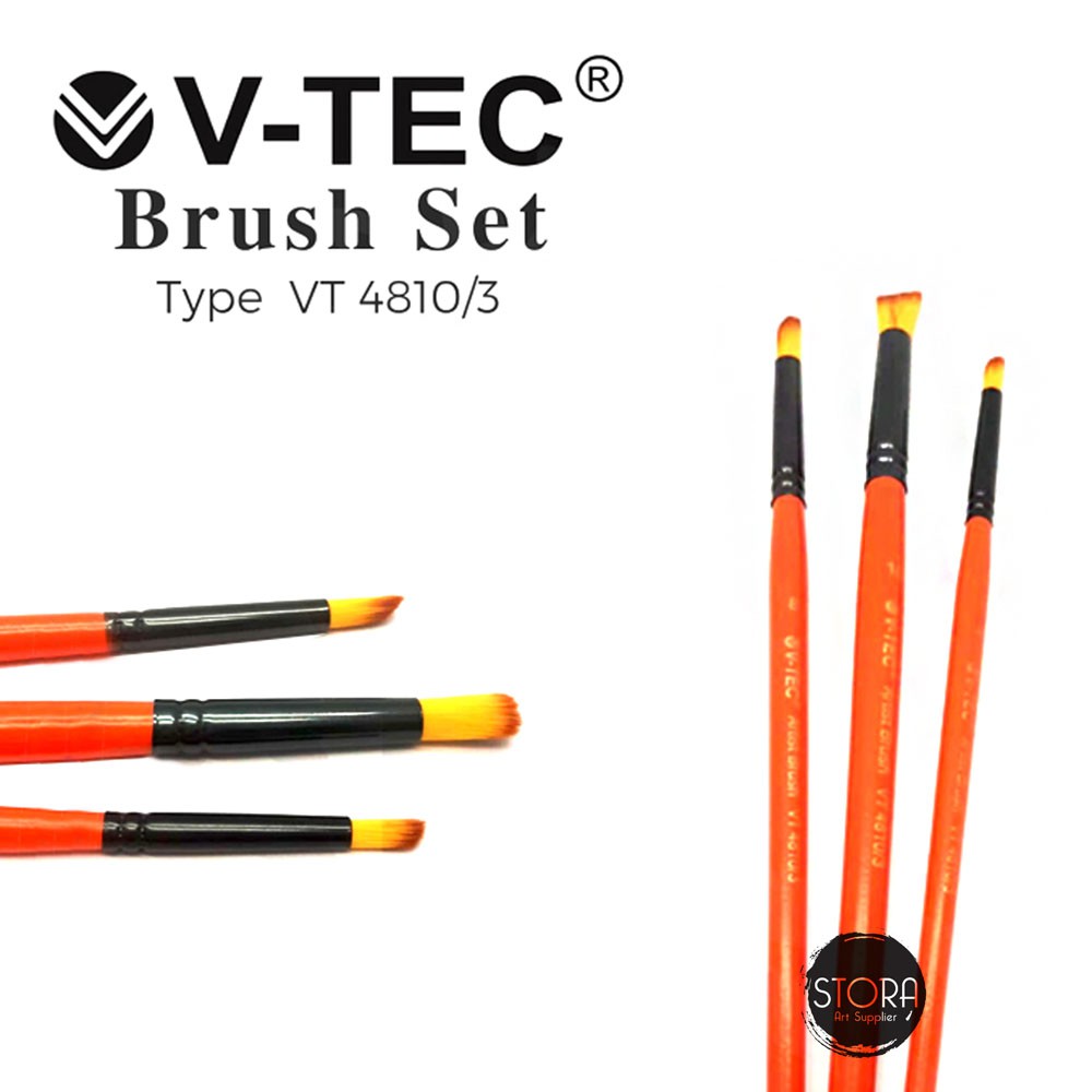 

VTEC ARTIST BRUSH VT 4810 Set isi 3 / Vtec brush set watercolors acrylic oil painting Lukis Cat Air